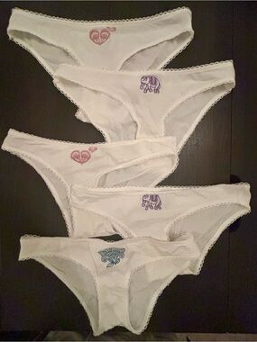 Women’s  Cotton Bikini panties with Heart & Elephant , Lotus Embroidery
